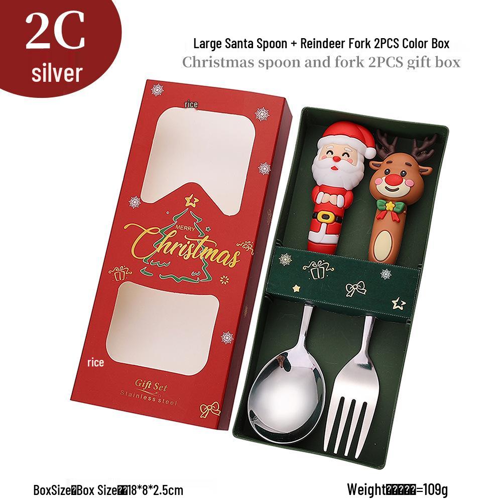 Cross-Border Christmas Cartoon Cutlery Set: Cute Tree & Snowman Dessert Spoons & Forks in Gift Box