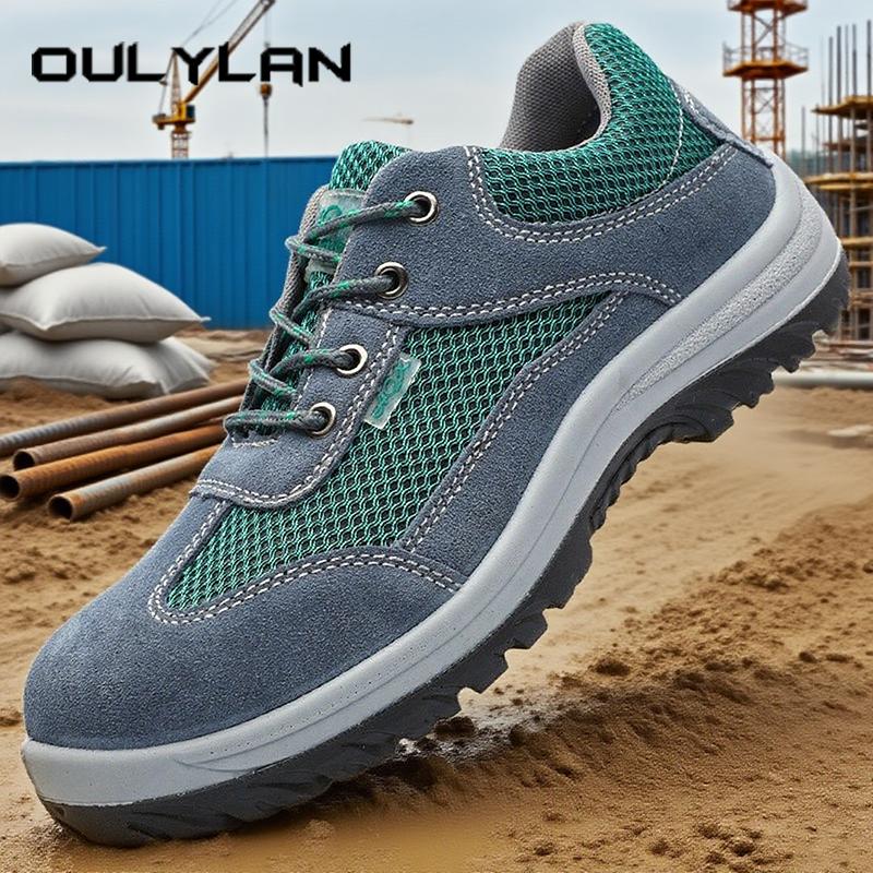 Oulylan Breathable Mesh Safety Shoes Anti-Smash Lightweight Work Footwear Steel Toe Security Boots Male Wear Resistant Sneakers