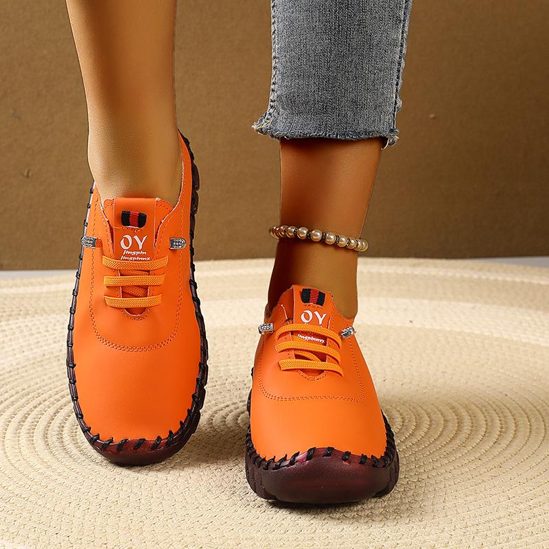 Herbst neue Rindersehne weiche Sohle Mutter Schuhe Damen große Größe handgenäht Schnürung Außenbekleidung Freizeit