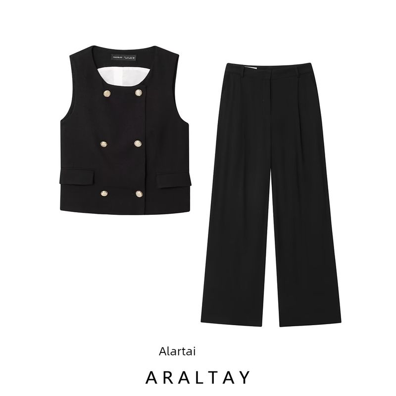 Araltay New Arrival Fashion Style Women's Clothing Double Breasted Gold Plated Button Vest Pants 8582851 8606851