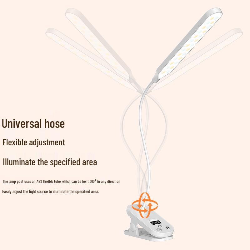 Eye-Friendly LED Clip-On Desk Lamp with Clock – Perfect for Study, Dorm, and Bedside Reading
