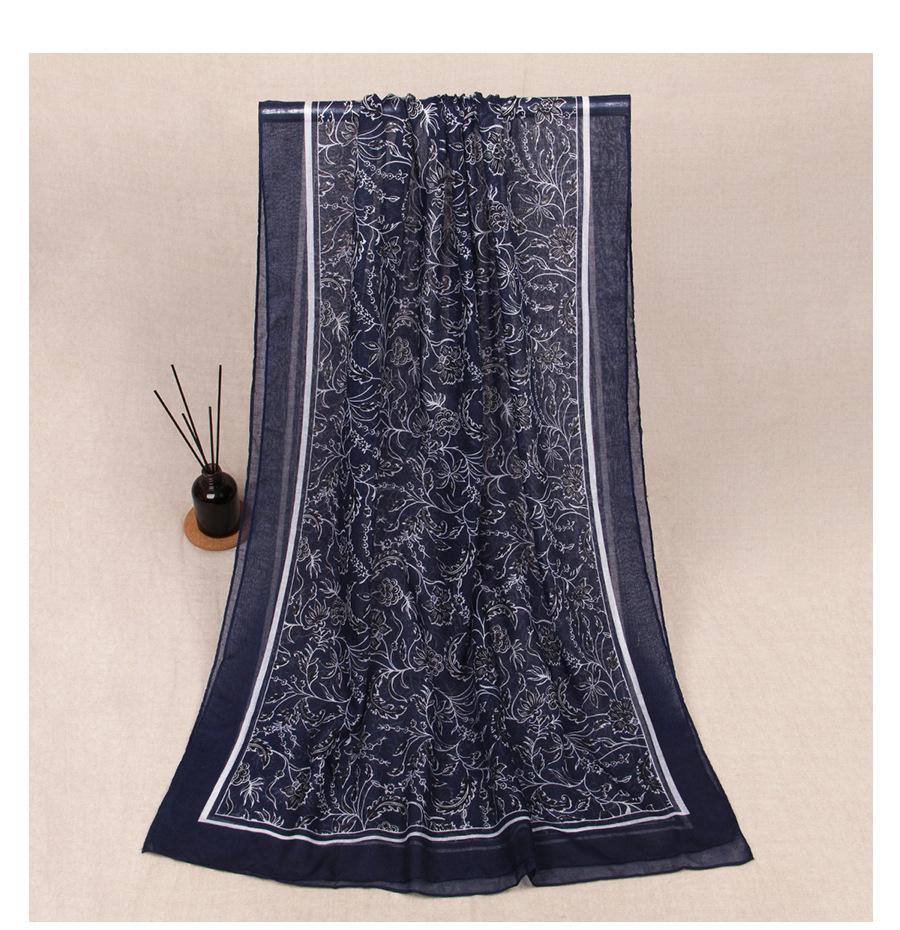 Sciarpa Stola Floreale Blu Scuro Leggera Stile Europeo & Americano Primavera-Autunno
