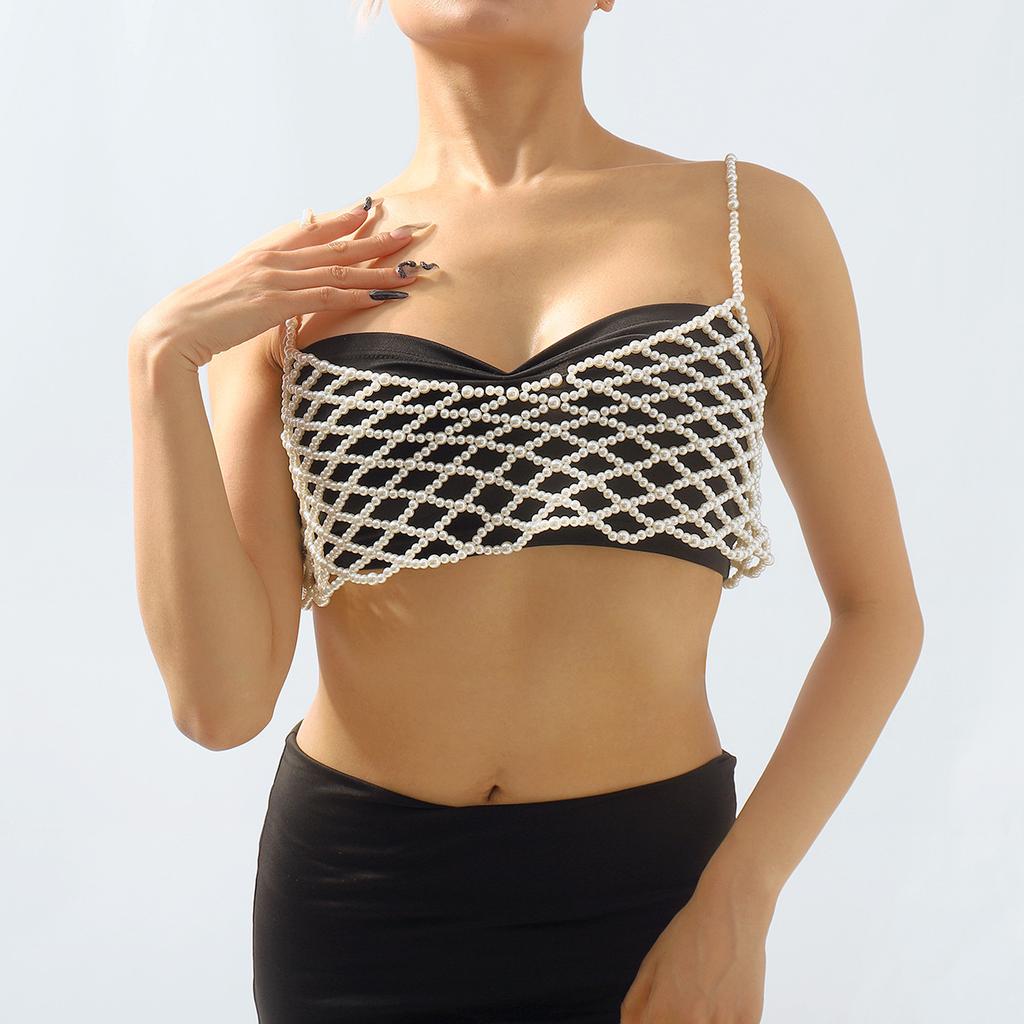 Fashion Hollow Pearl Suspender Chest Ornaments Simple Sexy Hand-woven Vest Body Chain