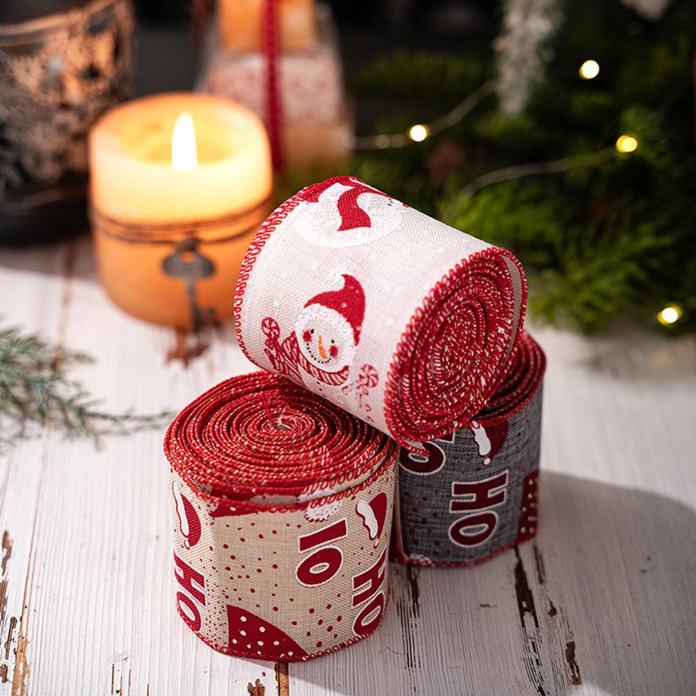 Weihnachtsband Leinen Drahtkante Für Baumdekoration Kränze Blumengirlanden Feiertagsbasteln 2,5 Zoll Breite