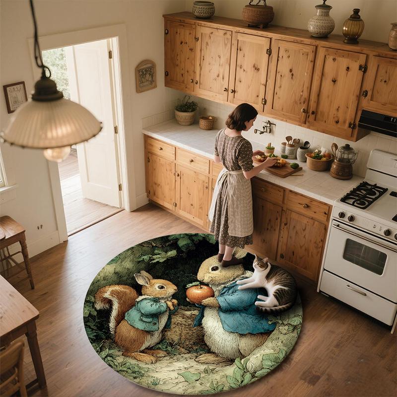 Leaf Rabbit,Round Area Rug,Carpet Rug for Living Room Bedroom Sofa Playroom Decor,Non-slip Floor Mat