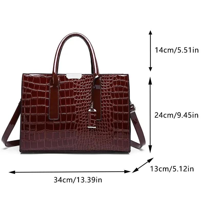 Women's Crocodile Pattern Handbag Luxury Vintage Large Capacity Tote Bag Leather Business Shoulder Bag For Female