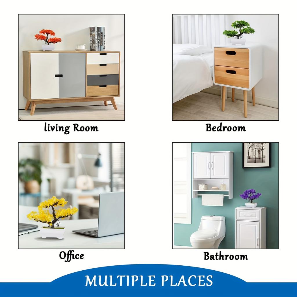 Miniature Artificial Pine Bonsai - Lifelike White Potted Plant for Home and Office Decor, Perfect for Table, Shelf, or Window Display