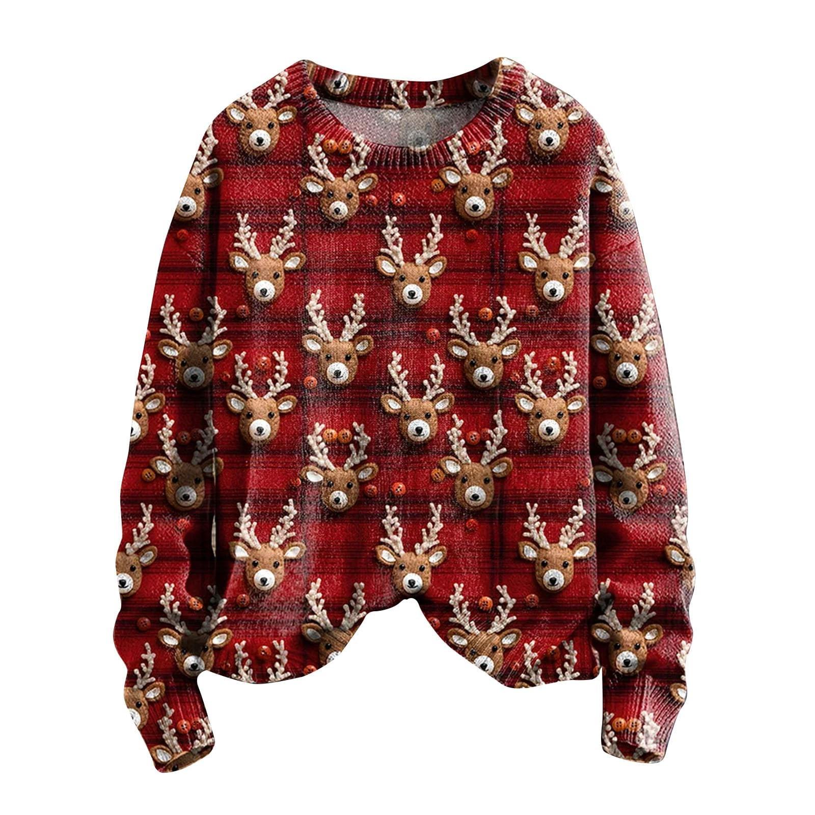 Christmas Sweatshirts For Women Knit Sweater Cute Shirt Fall Crewneck Pullover Tops XL винный