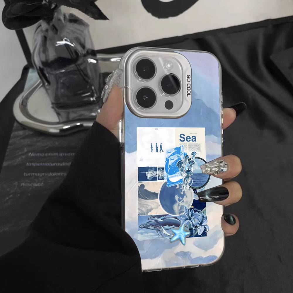 W-Wave To Earth Summer Flows For iPhone 17,16,15,14,13,12,11,Mini,Pro,E,SE4,XS,MAX White Candy Matte Cover