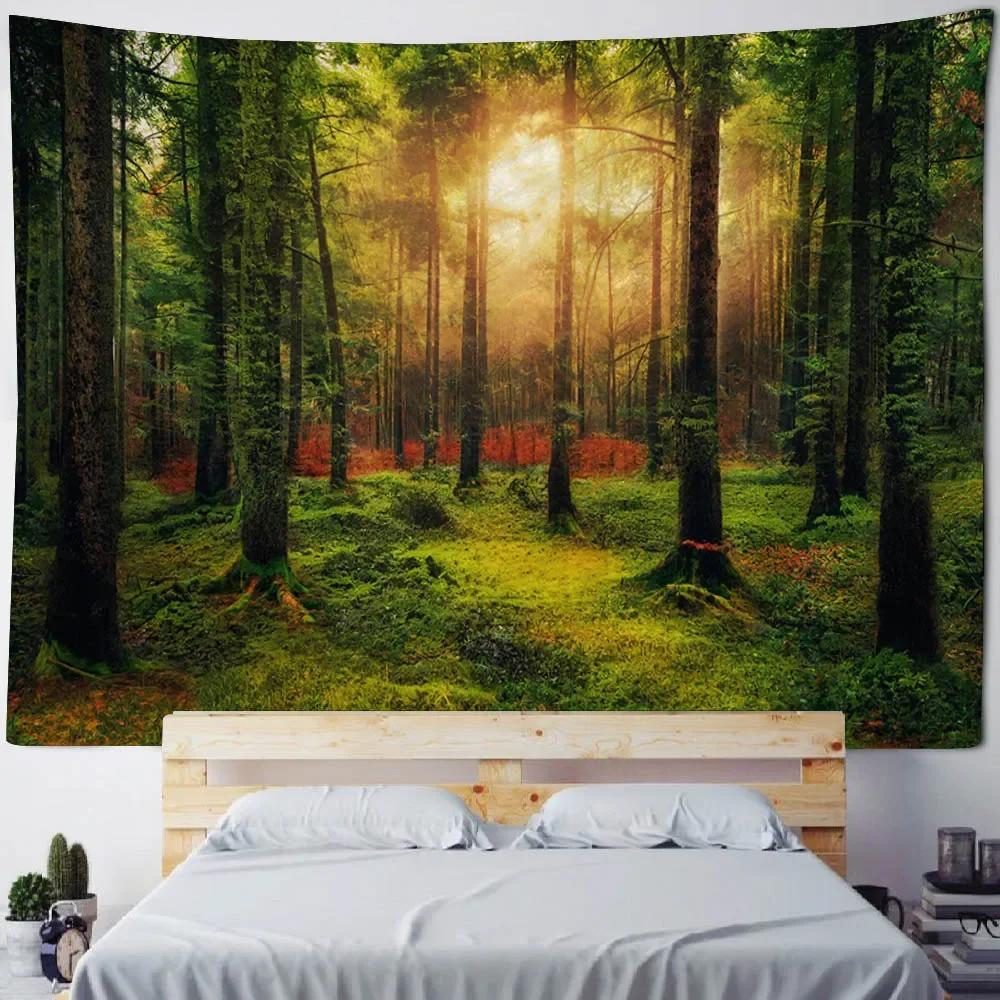 Sunshine Forest Wall Mounted Tapestry Polyester Fabric Bedroom Living Room Sofa Carpet Bohemian Style Art Decoration