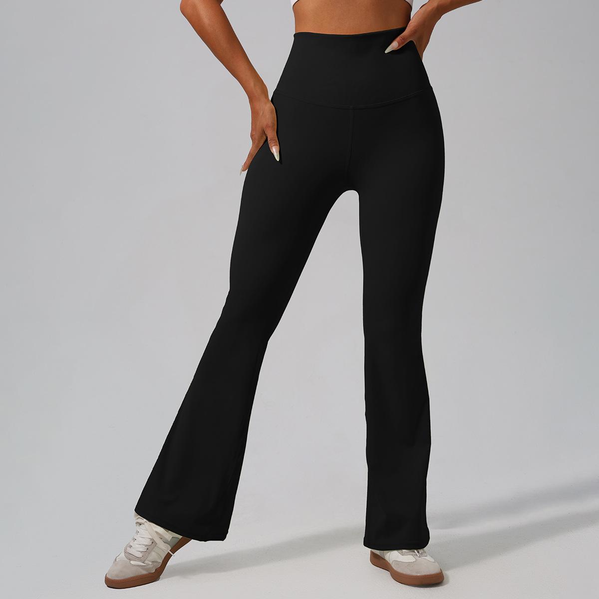 

[| ZHEJIN] European and American yoga high waist nude flared pants women s casual fitness trousers S чорний