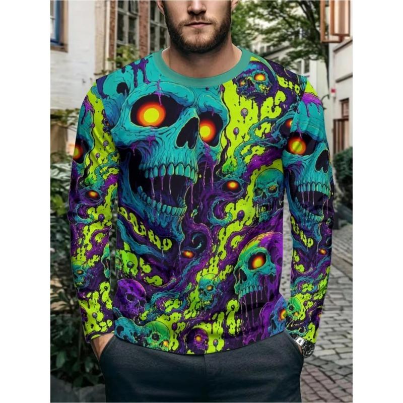 Men Long Sleeve T‑Shirt Colorful Zebra Stripe 3D Print Abstract Casual Streetwear Top