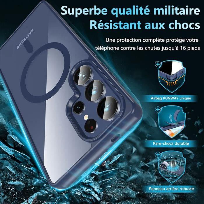 Coque + 2 Verres Trempés pour Samsung Galaxy S25 Ultra, Protection avec Anneau Magnétique, Antichoc Bleu Marine