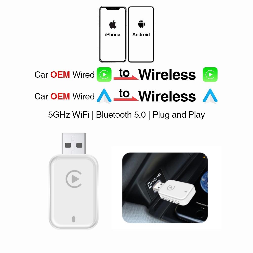 

2in1 Wired to Wireless CarPlay Android Auto Adapter for OEM Car Stereo Plug and Play Smart Link Fast Connect Universal