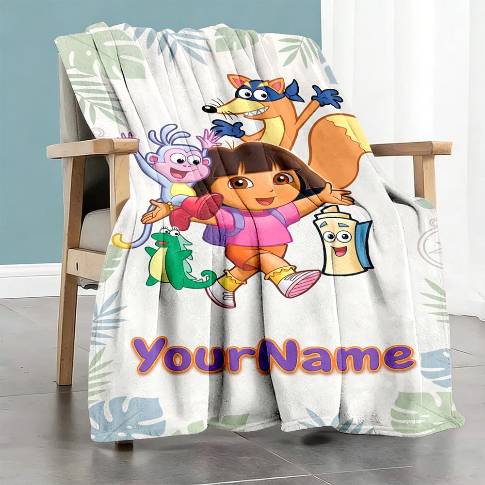 Dora Explorer Customize Text Blanket Multi-purpose Personalized Blanket Comfortable for Nap Bedding Couch Office Chair for All Occasions
