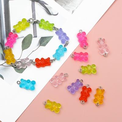 10PCS Popular Cartoon Cute  Gift High Quality Candy Color Chain Layer Bear Beads For DIY Pendant Necklaces Jewelry Women Female Handmade