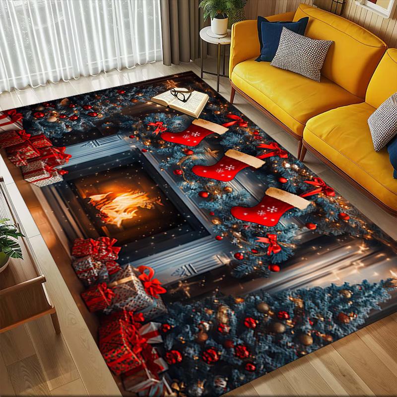 Christmas fireplace Crystal Velvet chair mat Area Rug - Non-Slip, Floor Mat, Office Desk Chair Rugs, Bedroom Decor.Christmas Gift-1106126