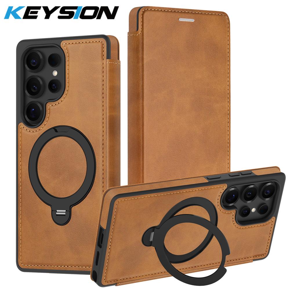 KEYSION Leather Flip Wallet Case for Samsung Galaxy S25 S26 Ultra 5G S26+ S25 FE Card Slots Magnetic 360 Ring Stand Phone Cover