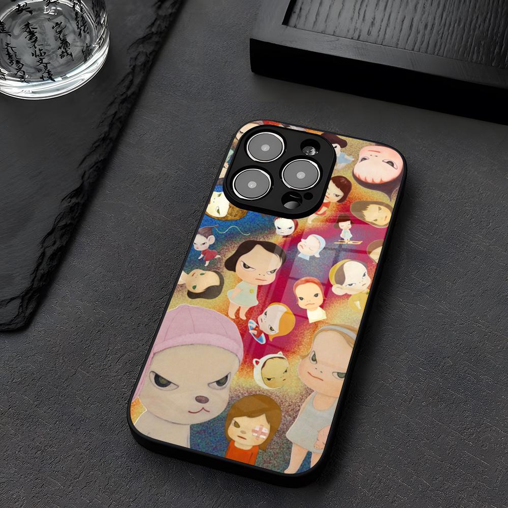 Y-Yoshitomo N-Nara Art Phone Case Glass For IPhone 12 17 15 14 13 16 11 Pro XS Max Plus Mini X XR E2020 Tempered Coque