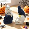 Spooky Atmosphere Props Gothic Halloween Skull Figurine, Ghost/Raven on Statue, Dark Aesthetic Room Decor Resin Tabletop Ornament for Desk,