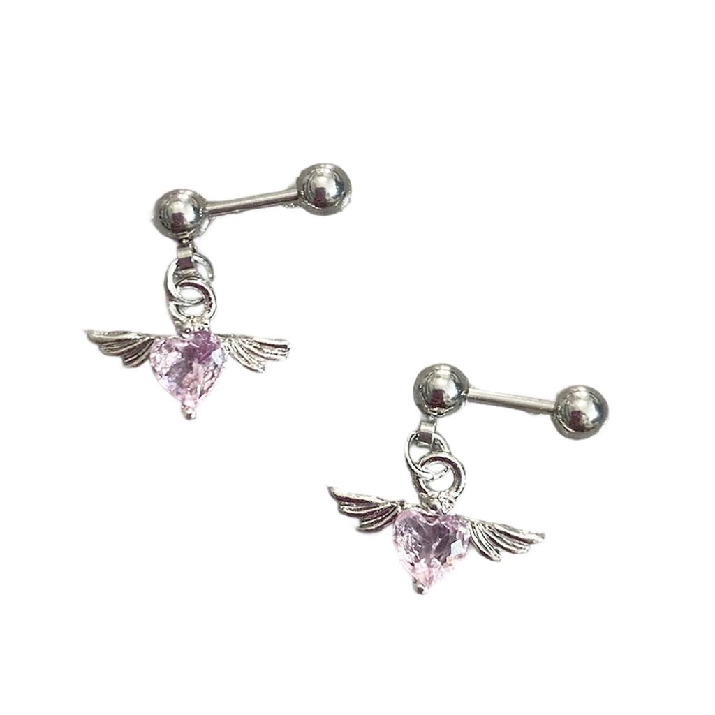 Hypoallergenic Stainless Steel Heart Angel Wing Earrings Comfort Fit Ear Studs Everyday Jewelry Gift For Her