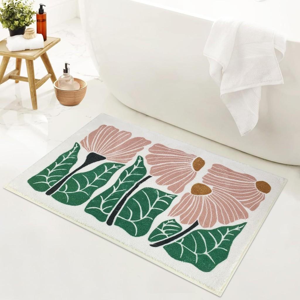 Sweet Flower Pattern Plush Absorbent Floor Mat Carpet For Home