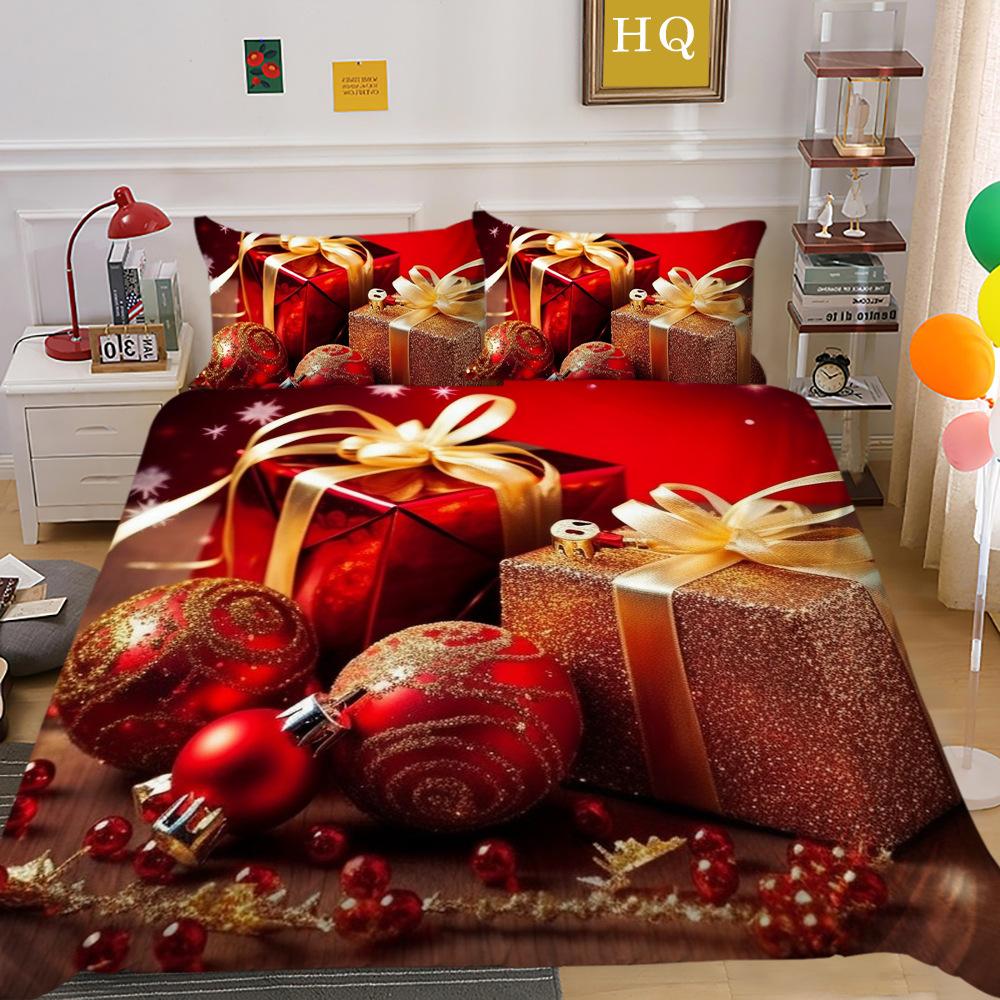 Christmas Digital Printing 3D Printing Polyester Pillowcase Quilt Cover Two or Three-piece Set Is Available
