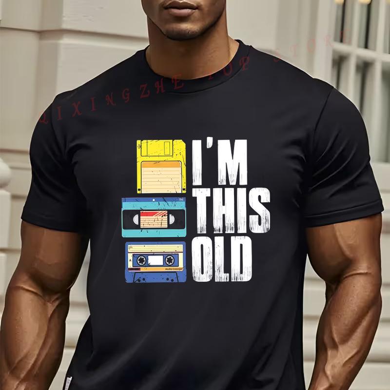 Mens Retro Media Graphic TShirt With IM THIS OLD Text In Distressed White Letters Design Tshirt Oneck Casual Top