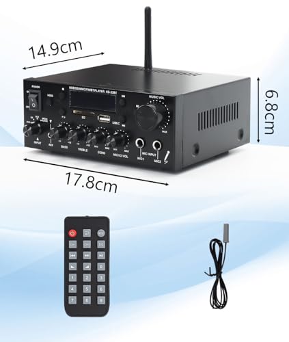 QuiExact Amplifier, Power Amplifier, Audio Amplifier, Compact, Bluetooth, Card Slot, USB Flash Drive, Radio Function, 60W, Remote Control, Mini Amplif