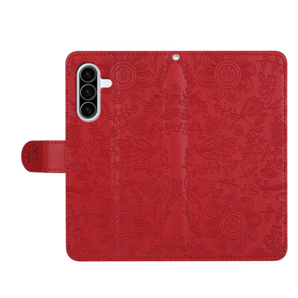 For Samsung Galaxy A57 5G Case Flower Imprint Leather Flip Wallet Phone Cover with Wrist Strap