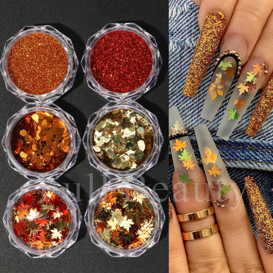Nail Art Sequins Ins Autumn Thanksgiving Maillard Color Fantasy Maple Leaf Sequins Glitter Set