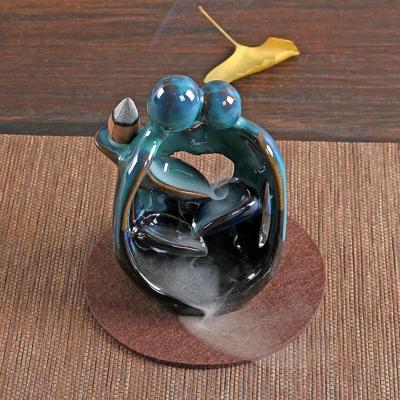 Backflow Incense Burner Waterfall Decoration Art Craft Ceramic Holder Abstract Couple Design