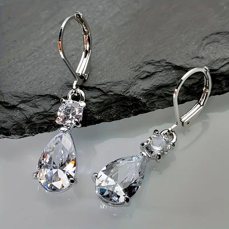 1Pair of Water Drop Shine Decorative Pendant Earrings, Elegant Luxury Style, Silver Plated Jewelry, Banquet Earrings серебряный