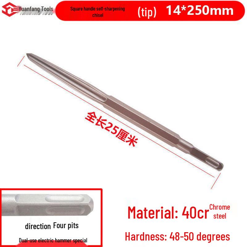 Electric Hammer Impact Drill Set: Square & Round Shank, Pointed & Flat Chisels, U-shaped & Shovel Heads, Slotting Through-Wall Drill.