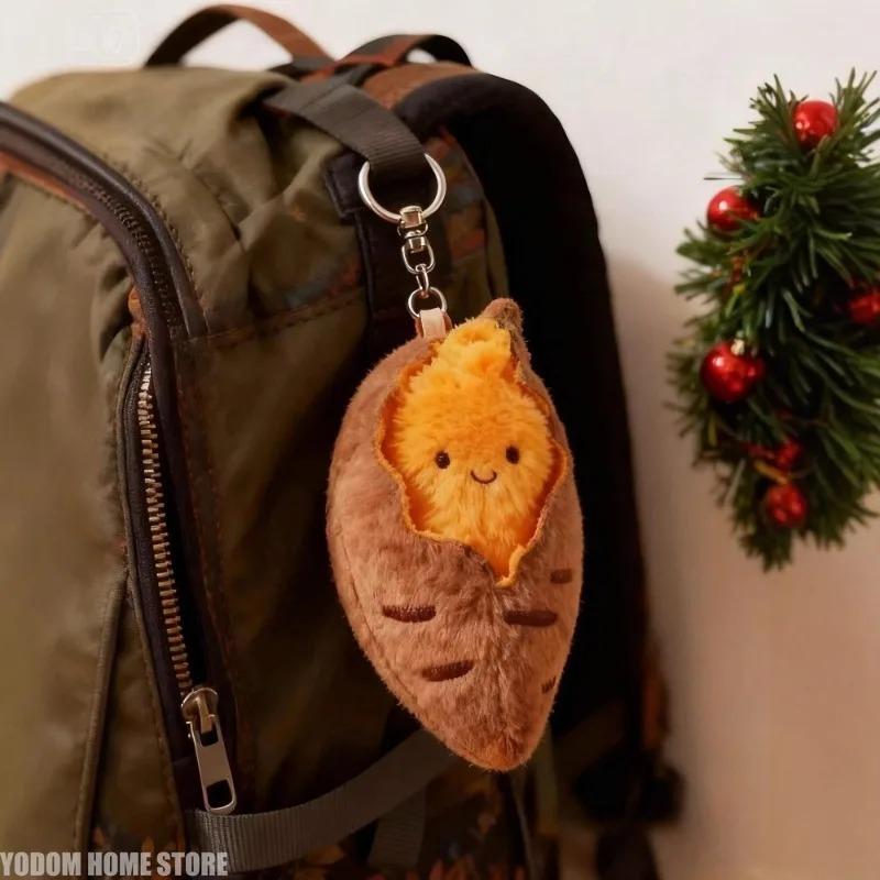 Cute Creative Roasted Sweet Potato Plush Doll Keychain Cartoon Simulated Food Stuffed Doll Pendant Decorative Accessories Gifts