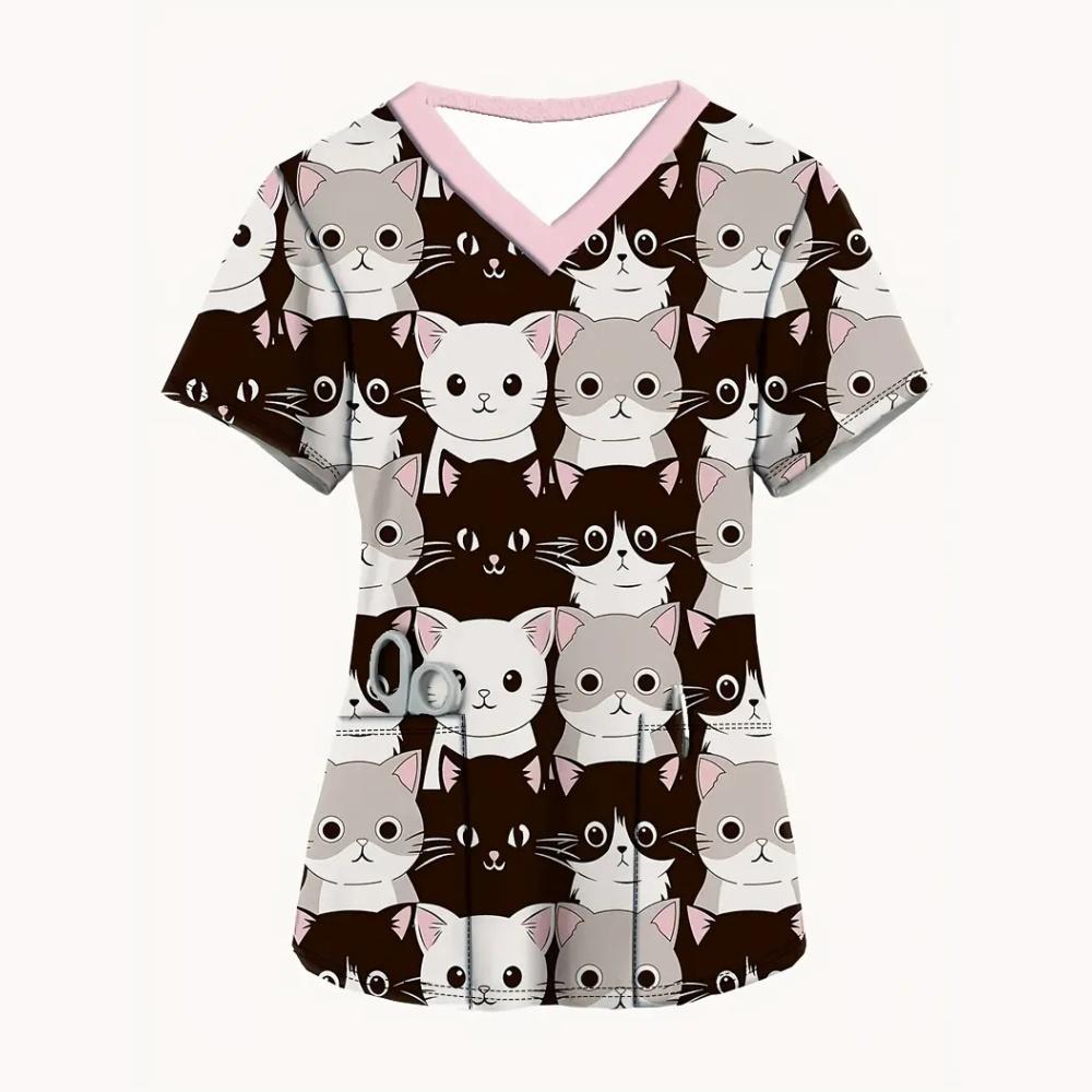 Hauts d'uniforme d'infirmière Animaux de dessin animé pour femmes Uniforme d'infirmière Mode femme Décolleté en V Poche Salopette Uniformes médicaux Uniforme Enfermera