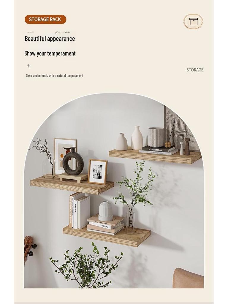 Solid Wood Wall-Mounted Bookshelf: Home Living Room Decor Shelf