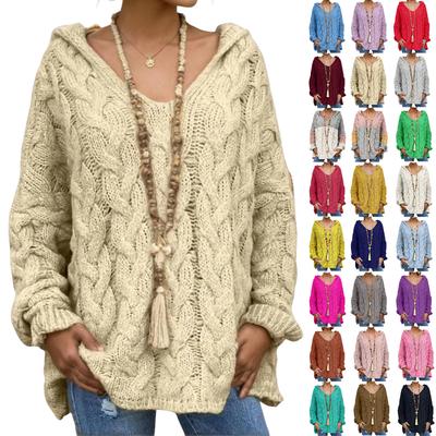 Damen Modischer Langarm Web-Pullover Strickpullover Pullover-Top mit Blumenmuster