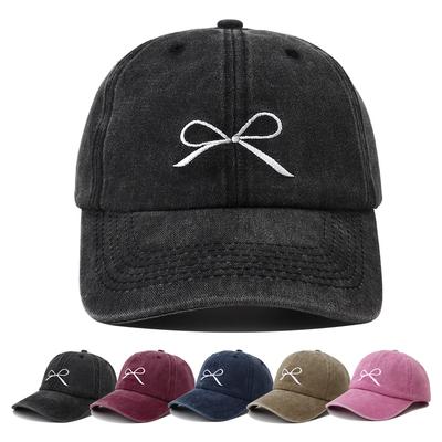 New Designer Korean Style Bowknot Embroidered Baseball Cap Snapback Hat Women Men Vintage Outdoor Streetwear Dad Hats Bone