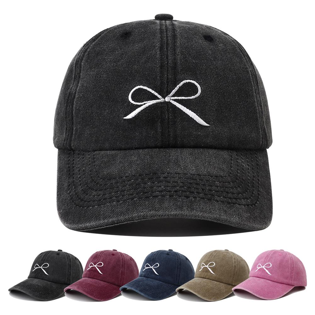 New Designer Korean Style Bowknot Embroidered Baseball Cap Snapback Hat Women Men Vintage Outdoor Streetwear Dad Hats Bone