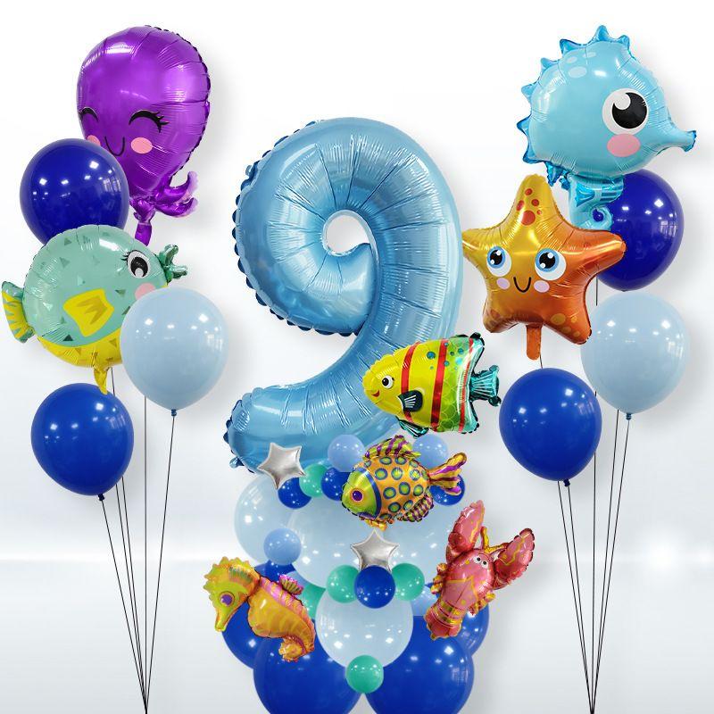 Octopus Animal Underwater World Number Balloon Kit Kids Bath Party Supplies