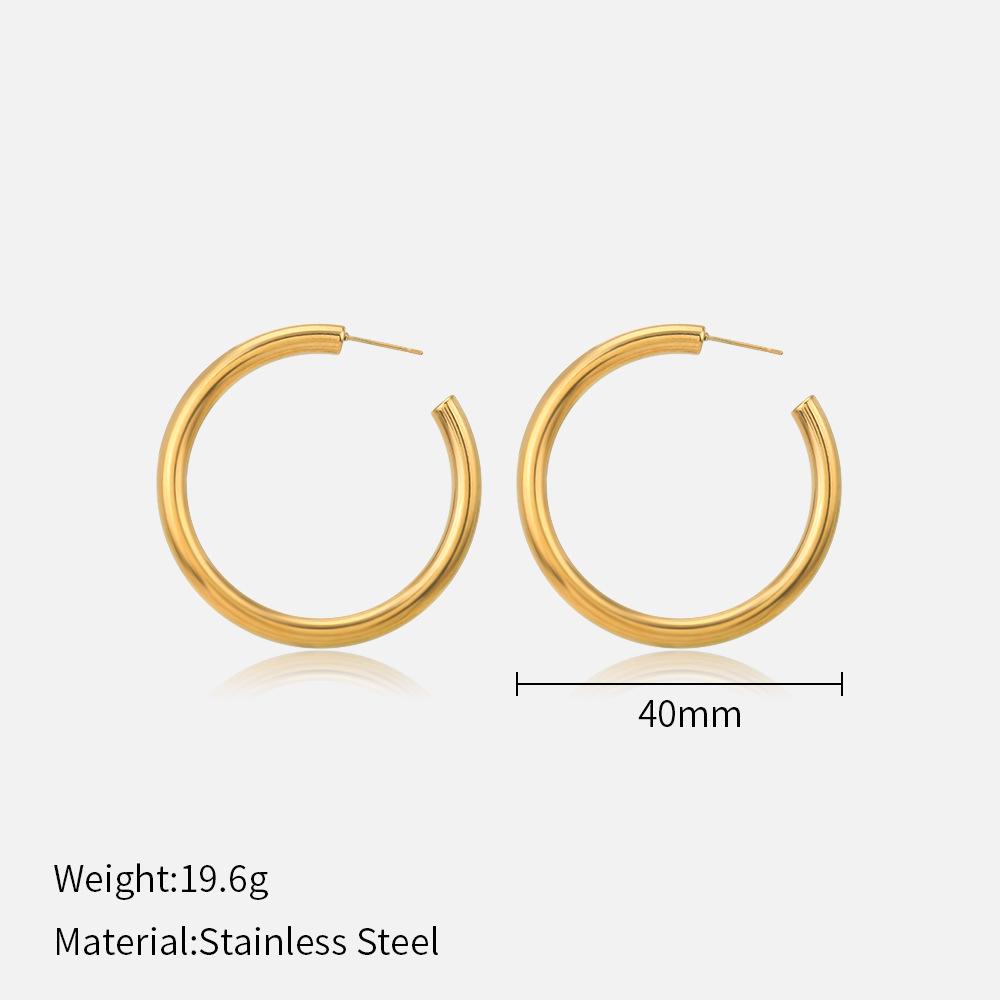 European and American Fashion Simple Plain Hoop Earrings: 20/25/30/40/50mm Stainless Steel Women's Hoop Earrings