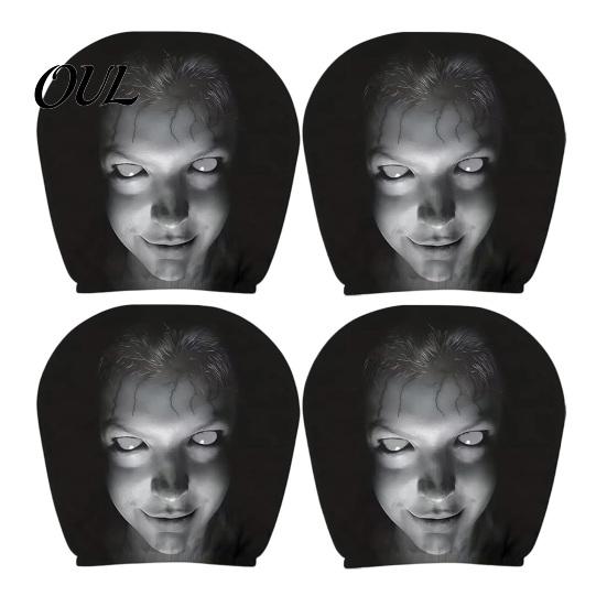 Zábavné party potřeby pro řidiče 4 ks Halloweenské potahy na opěrku hlavy auta, Strašidelný obličej ducha na sedadle, Vtipné dárky pro žertíky, Univerzální dekorace pro auto pro