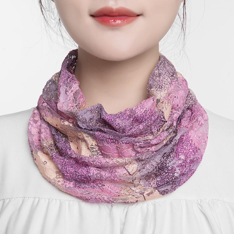 Female Ice Silk Floral Fake Collar Neck Guard Scarf Summer Sunscreen Sunshade Snood Hollow Lace Print Multifunction Shawl P46