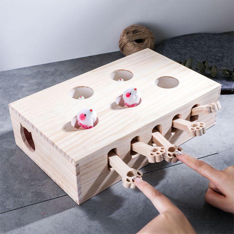 Solid Wood Whack-a-Mole Educational Cat Toy - Internet Sensation!