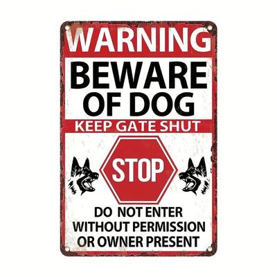 Placa de metal vintage "Cuidado com o cão - Mantenha o portão fechado" - Decoração durável com aviso de segurança para uso doméstico e externo.