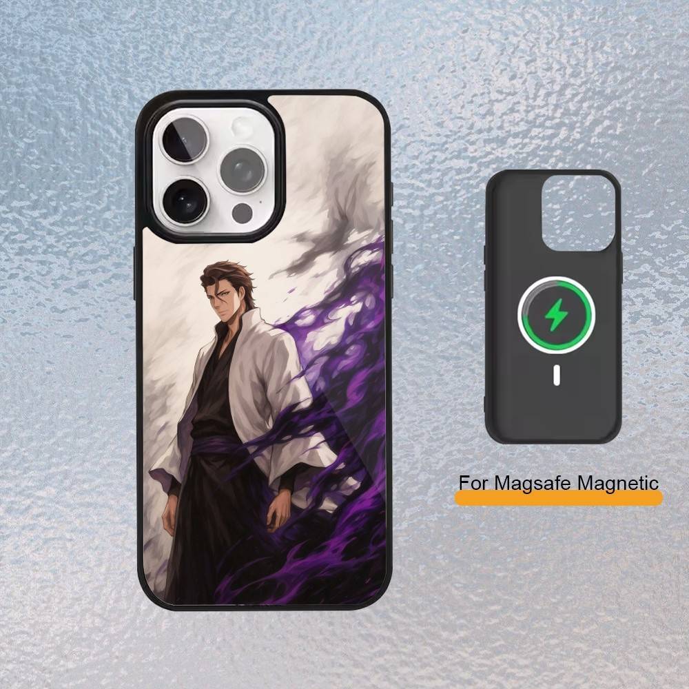 Custodia per Telefono Bleach Anime Aizen Per iPhone Magsafe Magnetica 17,16,15,14,13,12,11 Copertura Ricarica Wireless