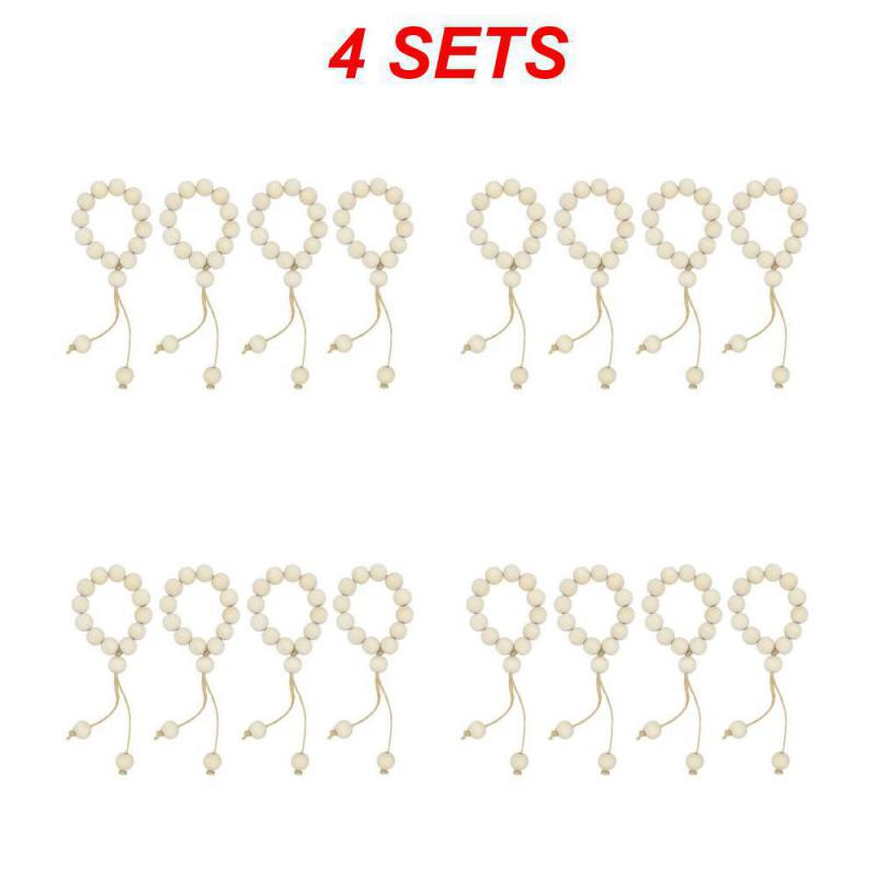 Wood Bead Napkin Rings Napkin Holders With Tassels Hand-Woven Boho Buckles For Christmas Farmhouse Wedding Home Table Decoration