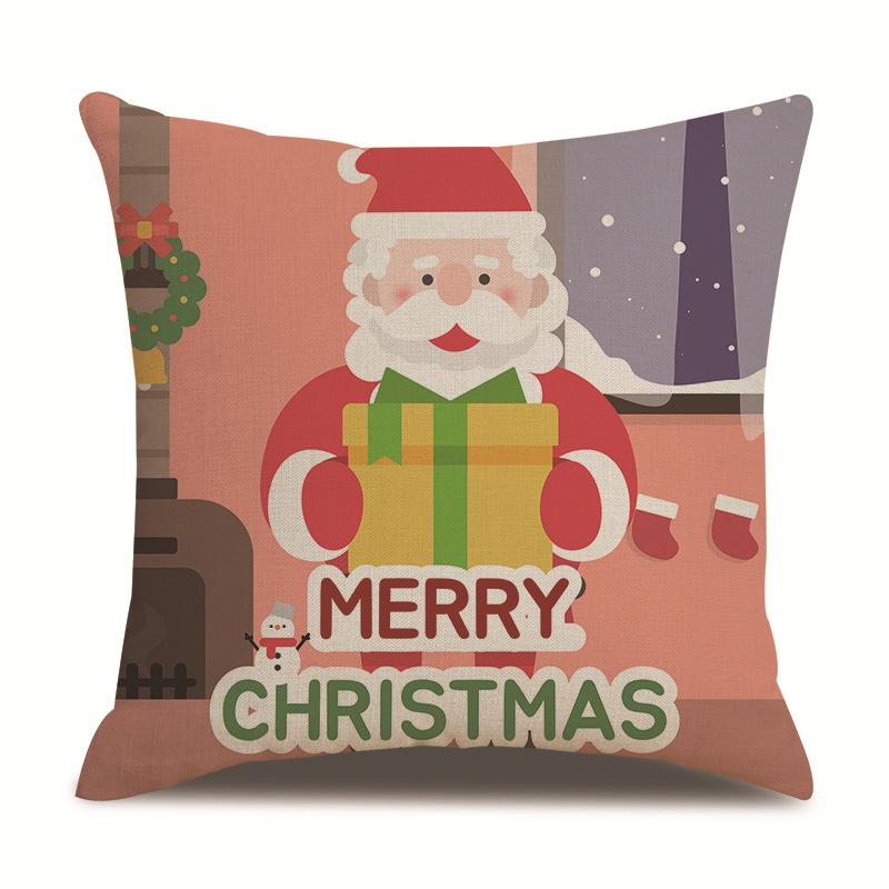 Christmas Pattern Single Sided Linen Pillow Case Living Room Pillow Case Bed Pillow Case Bedroom Pillow Case