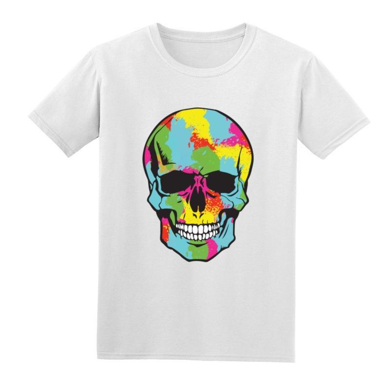 PROMOÇÃO STEAM WAVE T-SHIRT CAVEIRA NEON TECH TIDE ESTÉTICA CAVEIRA AQUARELA ARCO-ÍRIS CAVEIRA ESPACIAL T-SHIRT DIVERTIDA PARA HOMEM Camisa